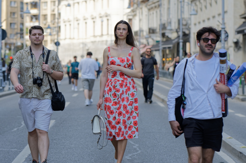 People walking on a city street